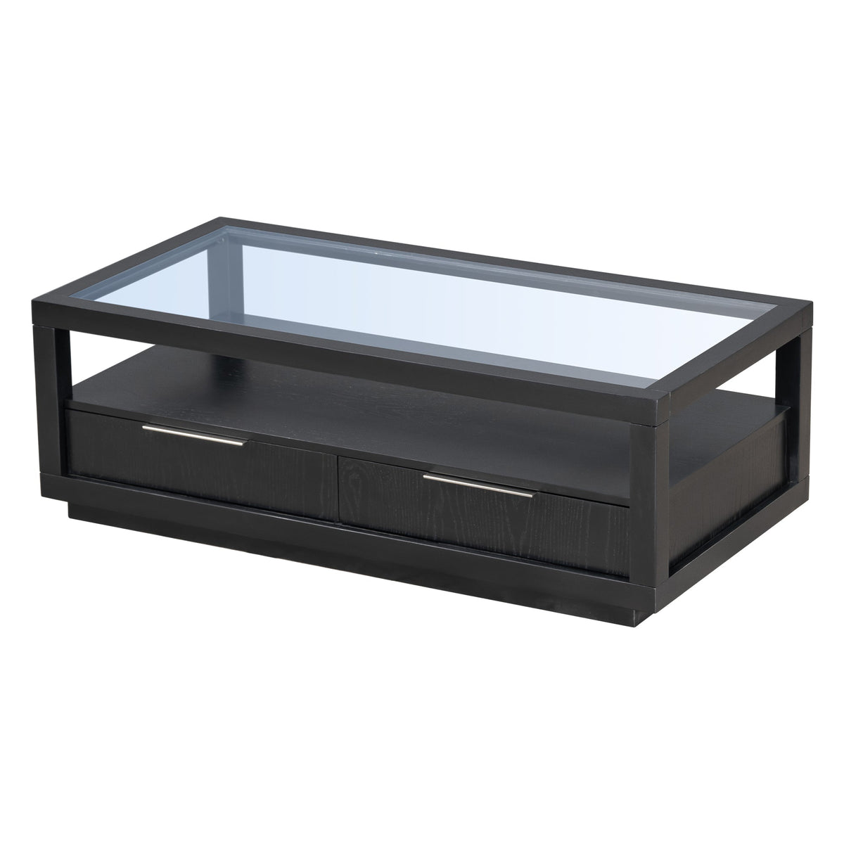 Modern Coffee Table with Drawers and Glass Top
