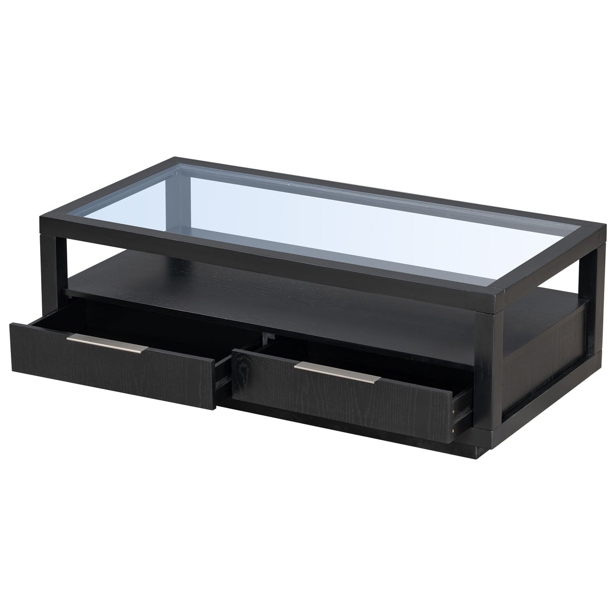 Modern Coffee Table with Drawers and Glass Top