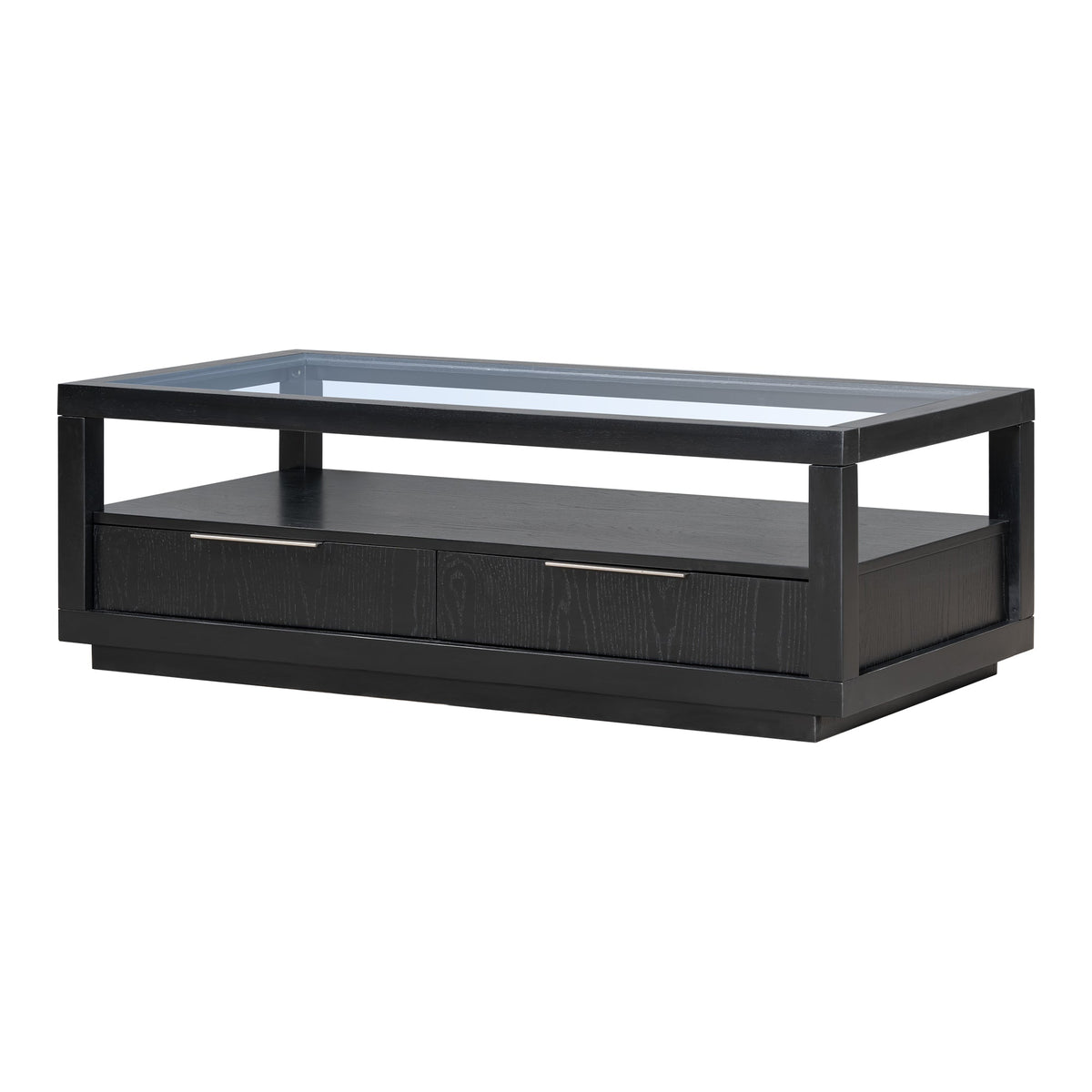 Modern Coffee Table with Drawers and Glass Top