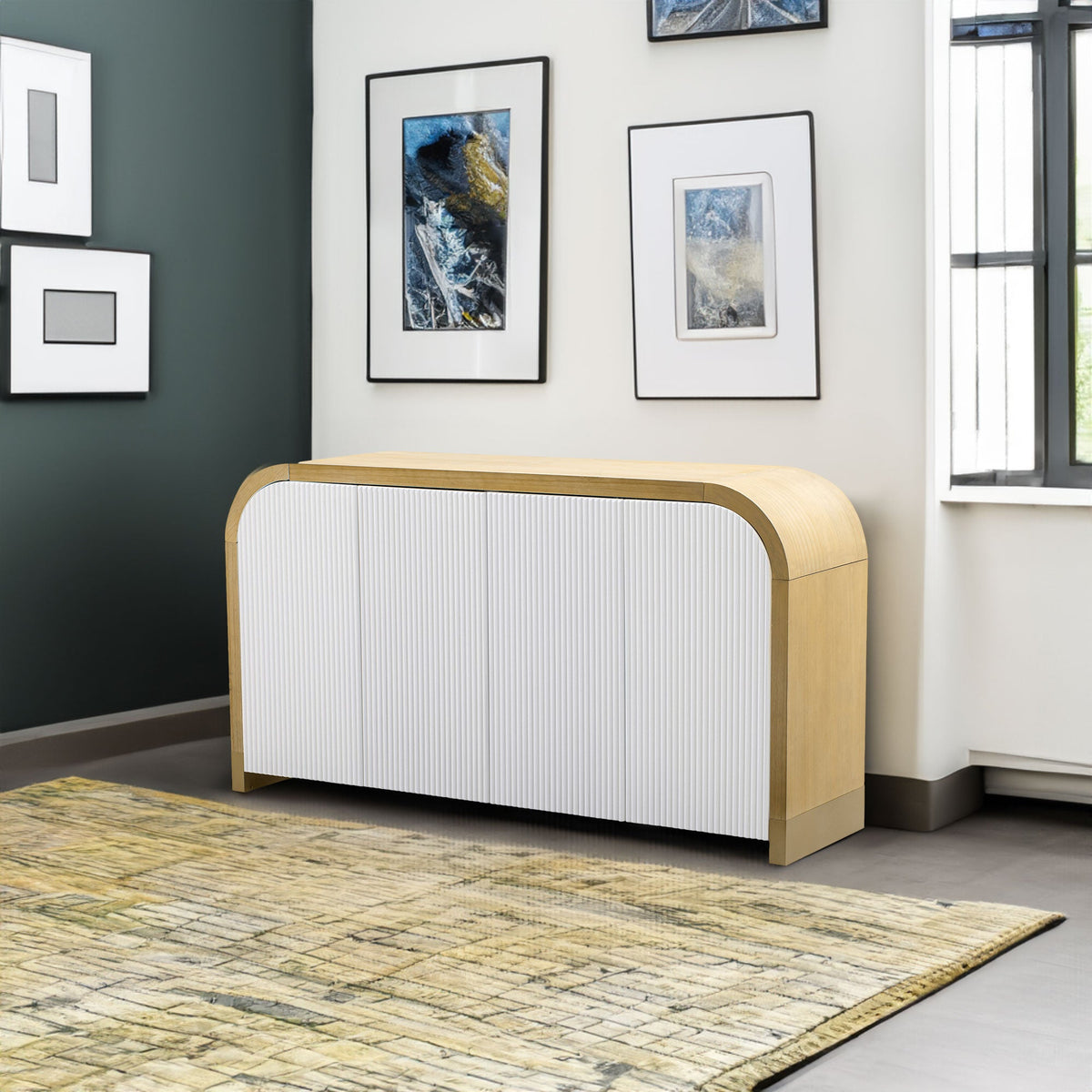 Curved Fluted Door Sideboard Buffet With Adjustable Shelves
