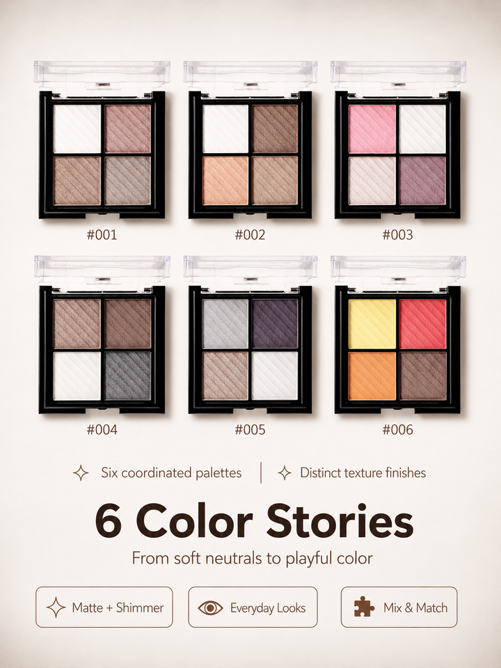 UBUB 4-Color Shimmer & Matte Eyeshadow Palette | Neutral