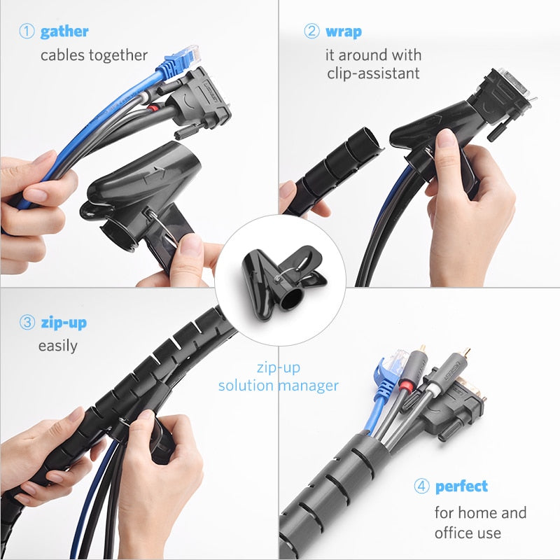 Insulated Spiral Cable Organizer Wrap, Holds 11 Cables