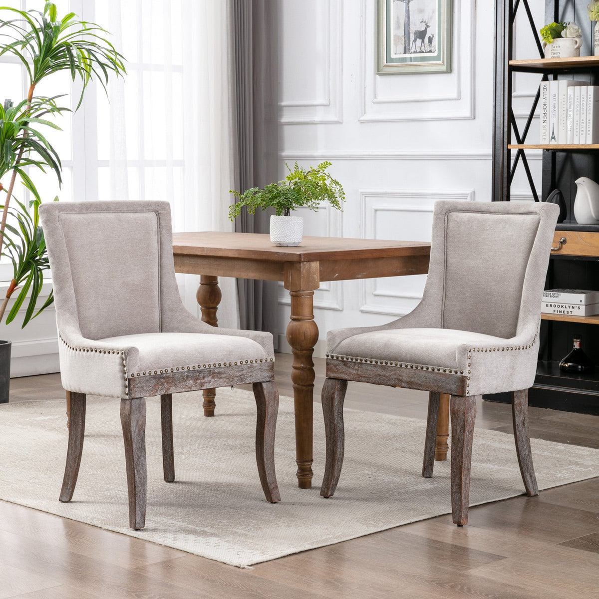 Upholstered Dining Chairs Set of 2 with Bronze Nail Head