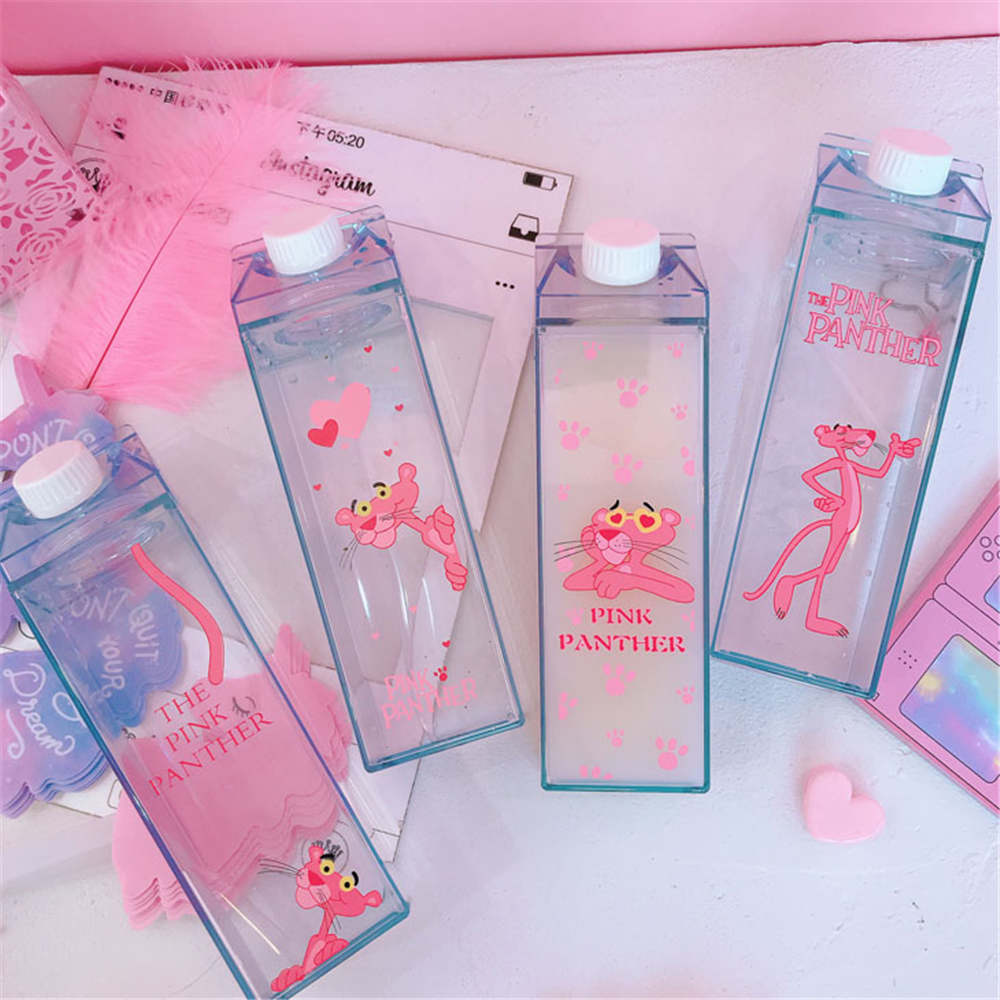 Cute Pink Panther Milk Carton Water Bottle for Drinks
