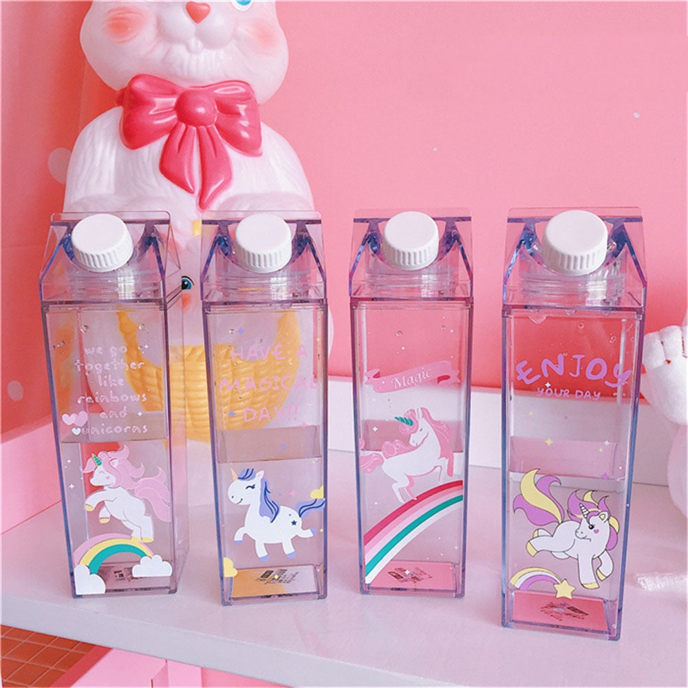 Cute Pink Panther Milk Carton Water Bottle for Drinks