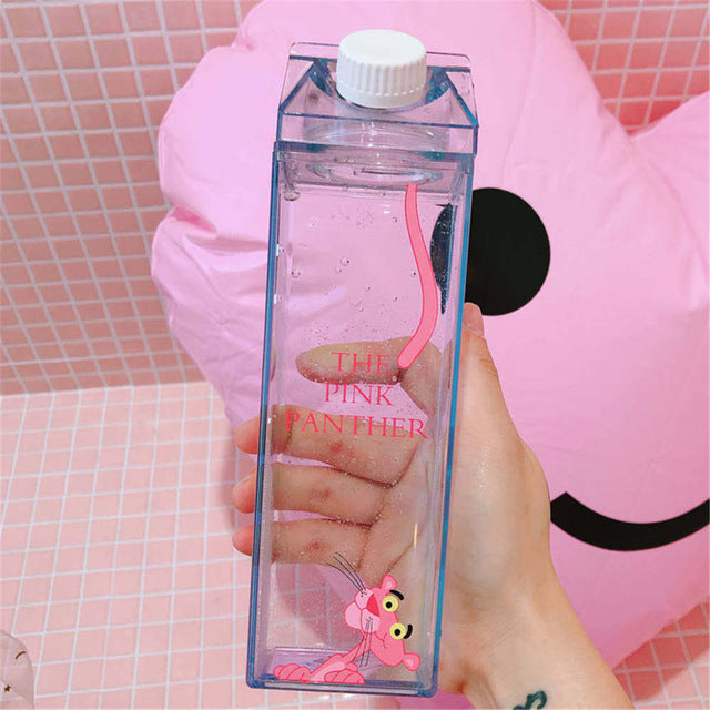 Cute Pink Panther Milk Carton Water Bottle for Drinks