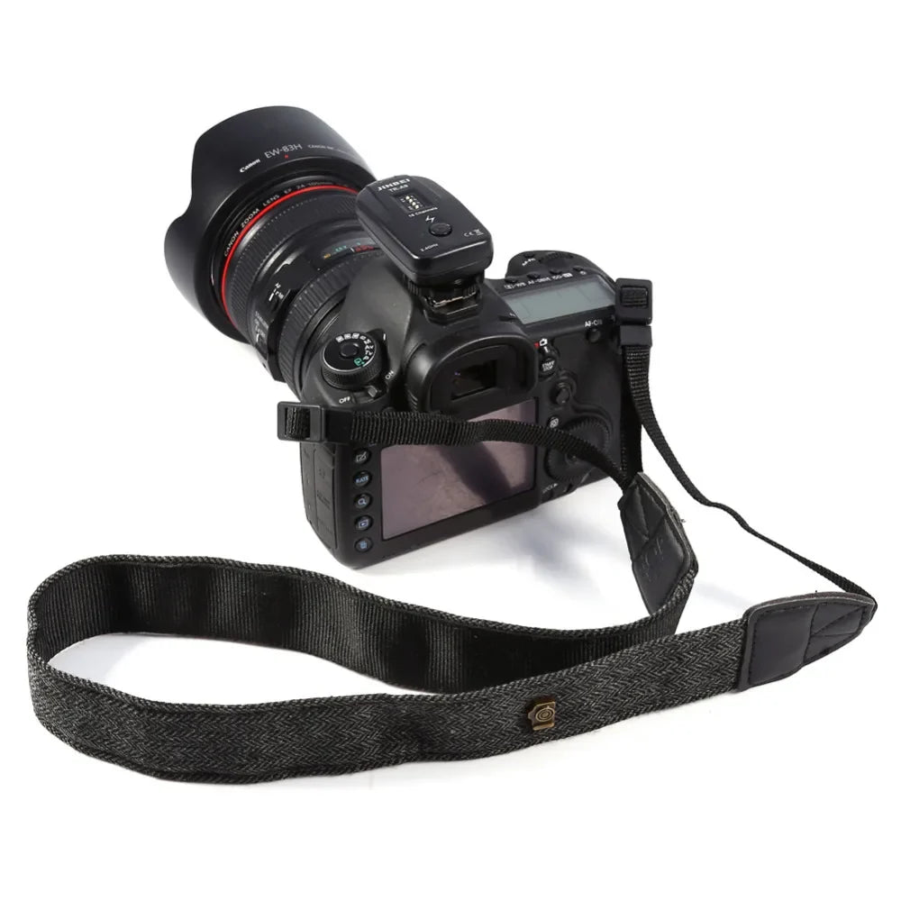 Vintage Herringbone Camera Strap with Leather Shoulder Pads