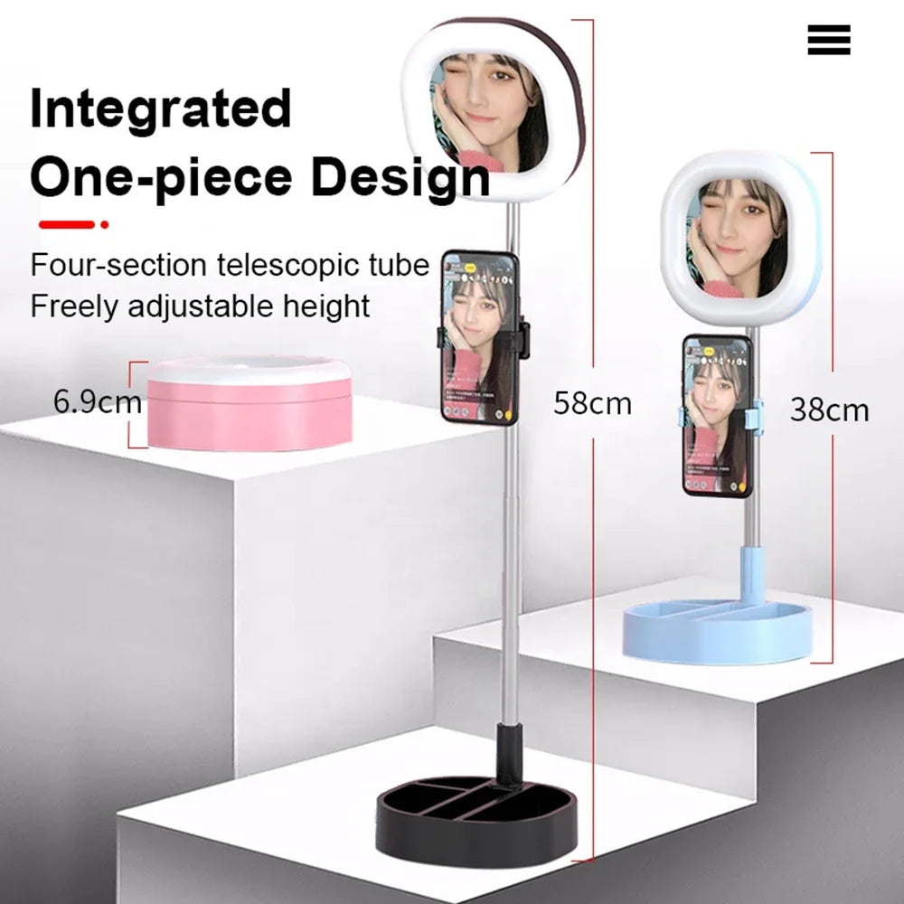 Selfie Ring Light with Mirror, Phone Holder & Stand