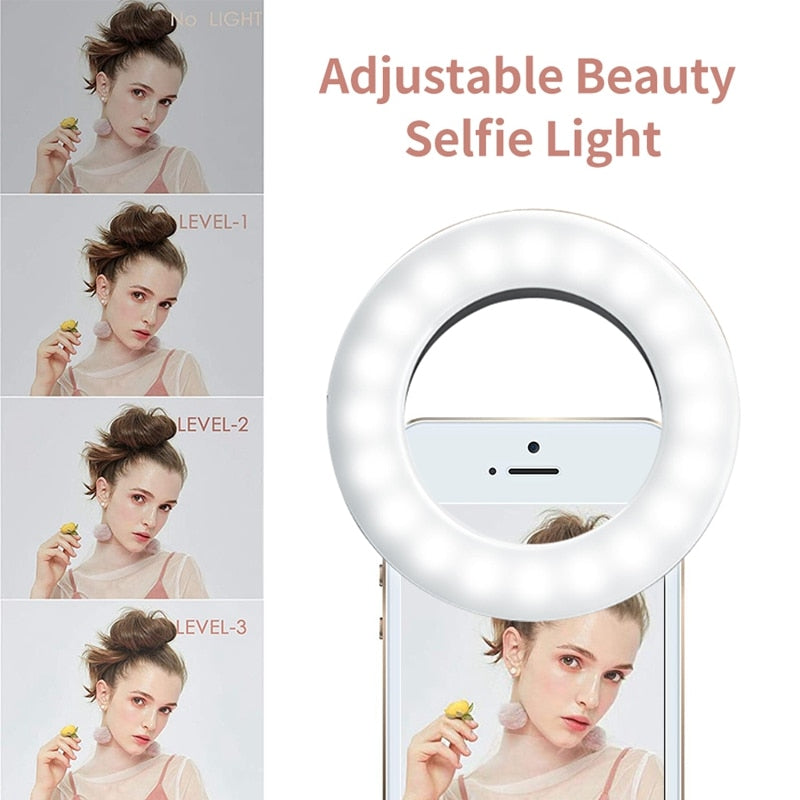 Rechargeable Selfie Ring Light with 3 Brightness Levels