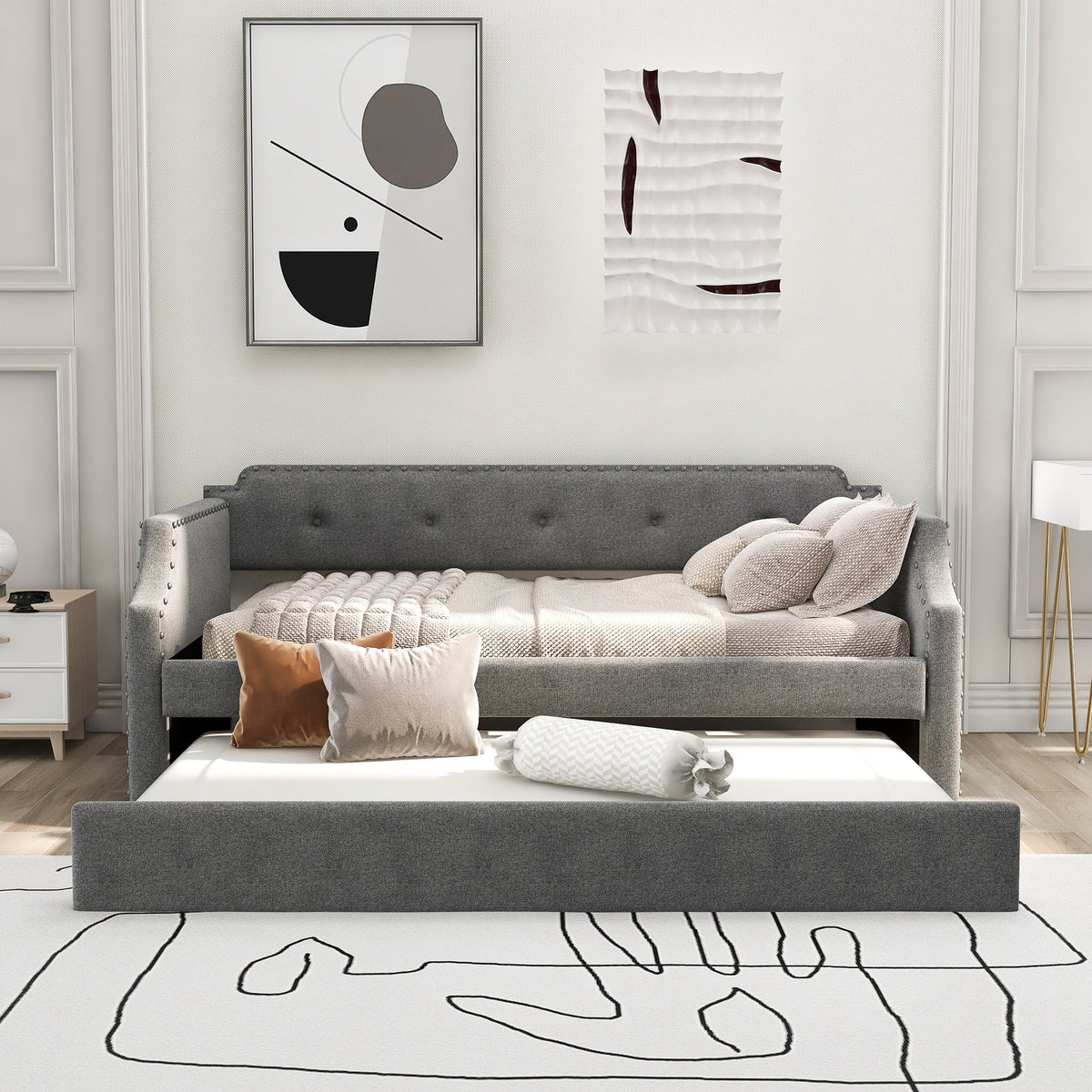Upholstered Daybed with Trundle: Sofa by Day, Bed by Night