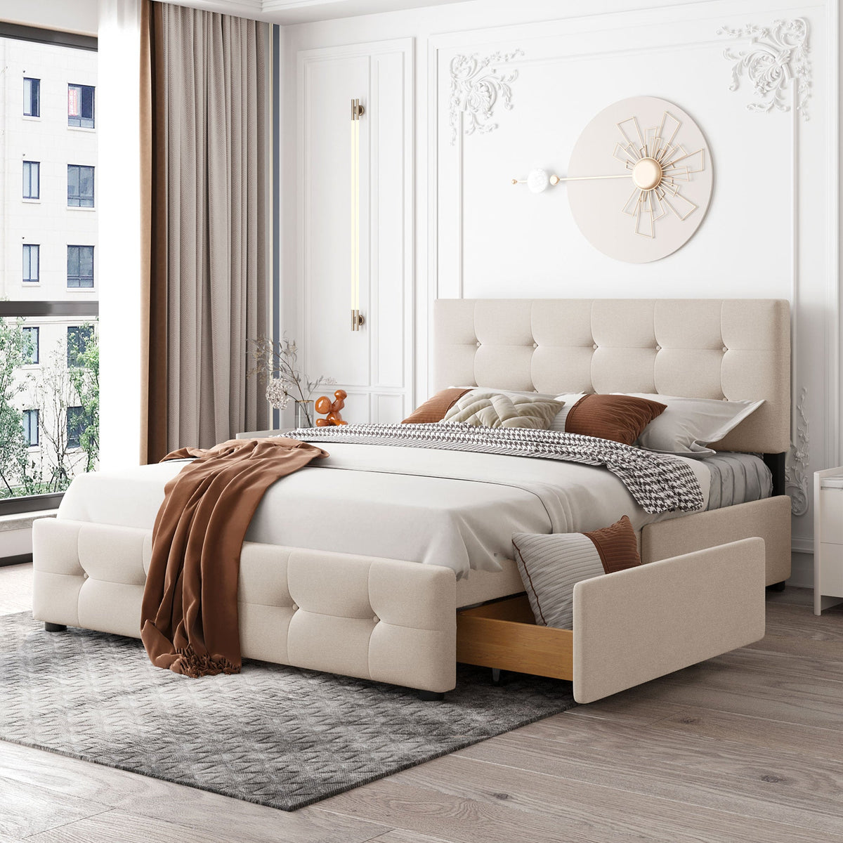 Queen Platform Bed with Storage Drawers, No Box Spring