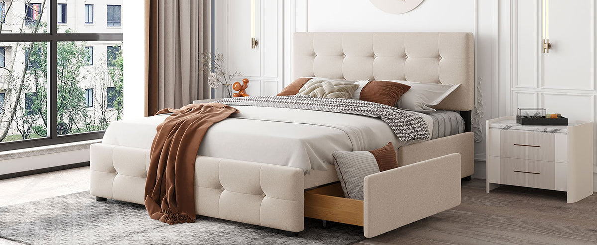 Queen Platform Bed with Storage Drawers, No Box Spring
