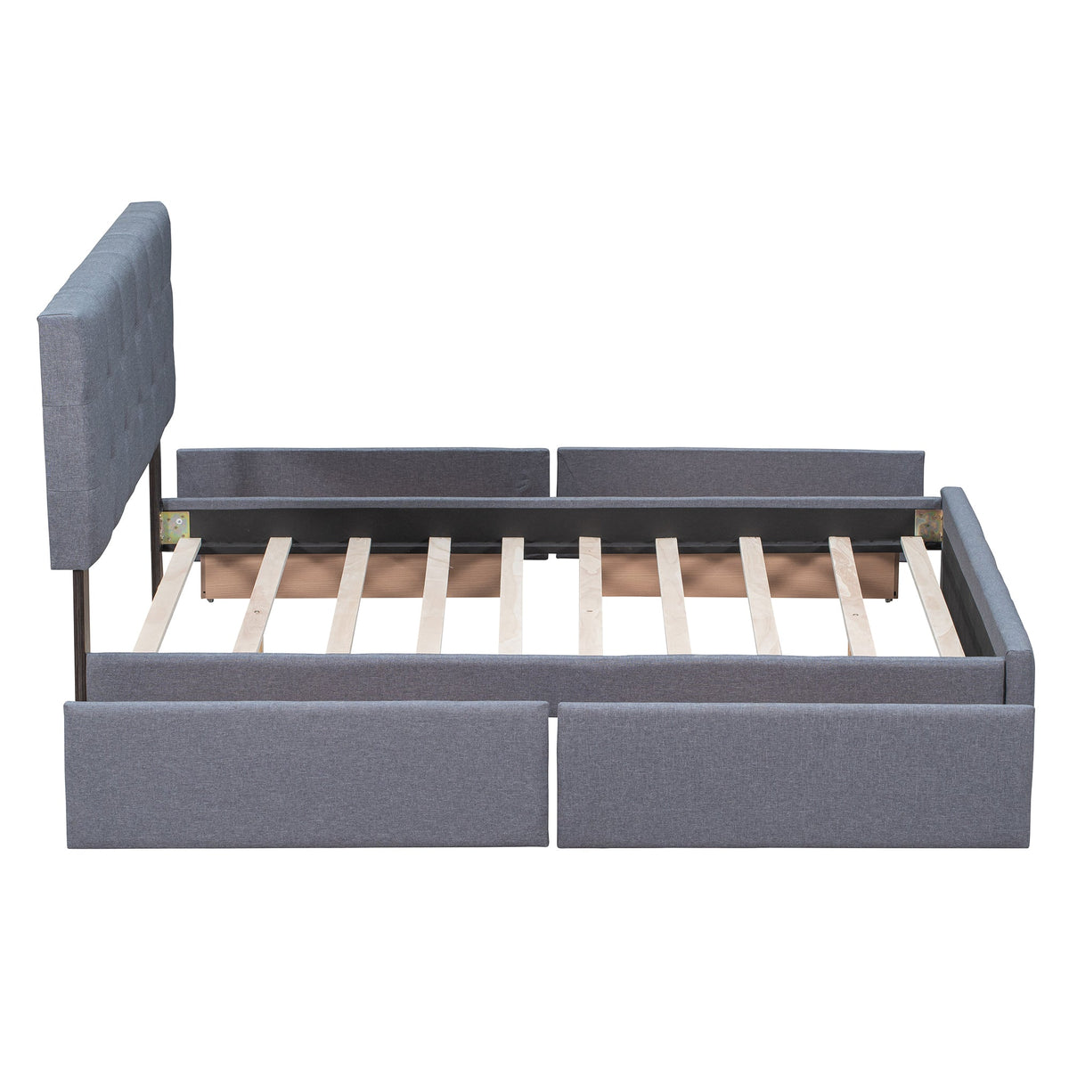 Queen Platform Bed With Storage Drawers, Dark Gray Linen
