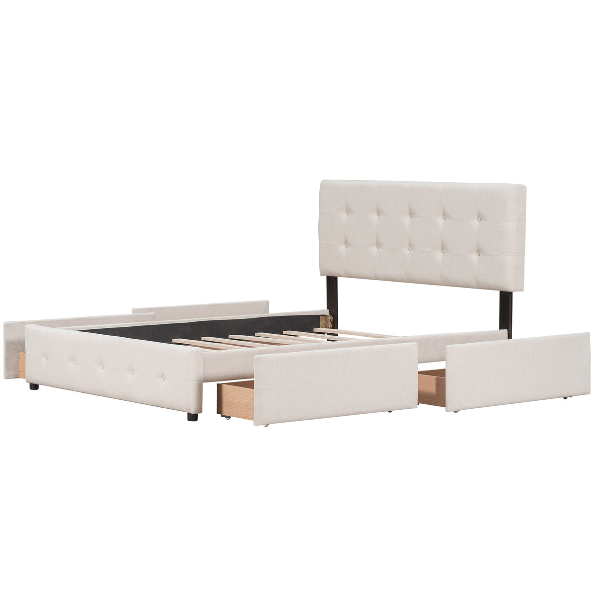 Queen Platform Bed with Storage Drawers, No Box Spring