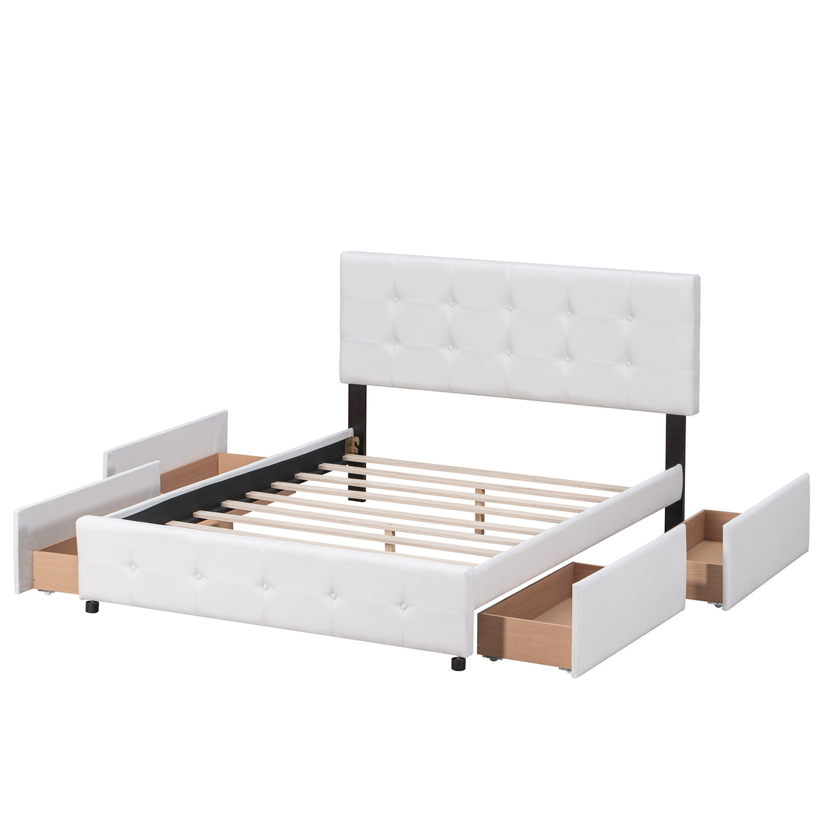 Queen Upholstered Platform Bed with 4 Storage Drawers