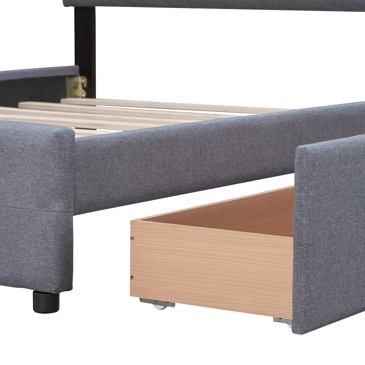 Queen Platform Bed With Storage Drawers, Dark Gray Linen