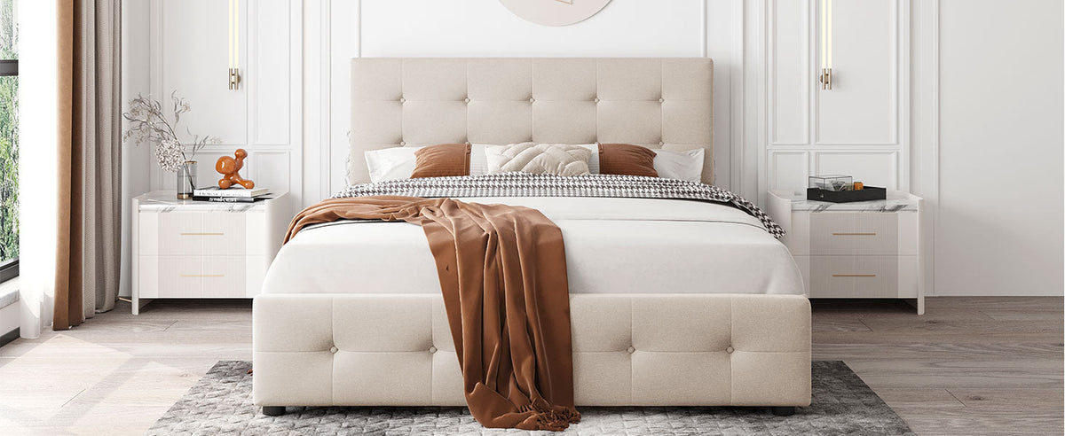 Queen Platform Bed with Storage Drawers, No Box Spring