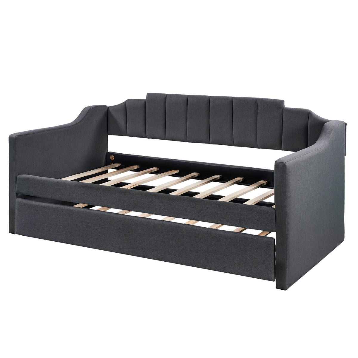 Twin Daybed with Trundle: Black Upholstered Sofa Bed