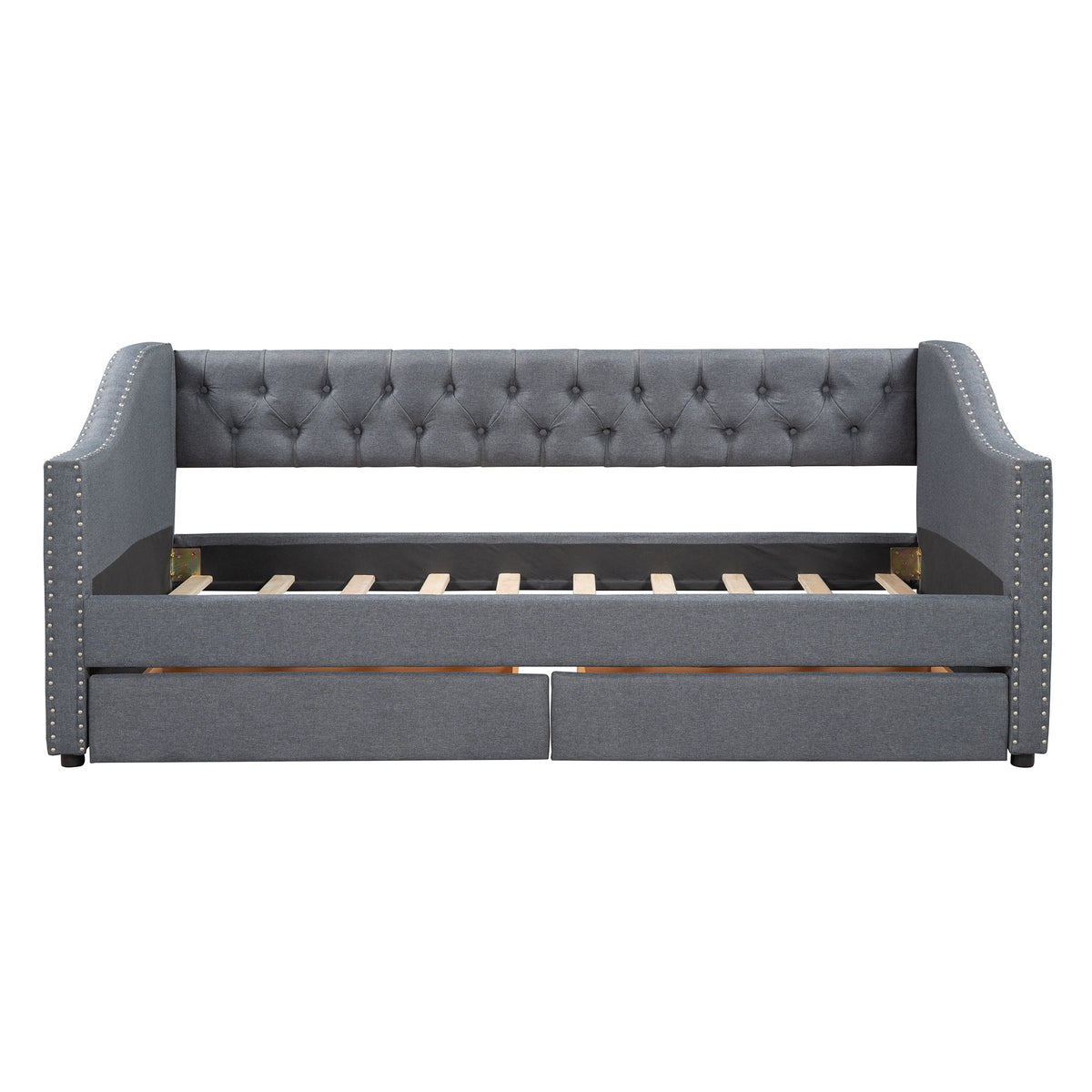 Tufted Gray Daybed with Storage Drawers for Small Spaces