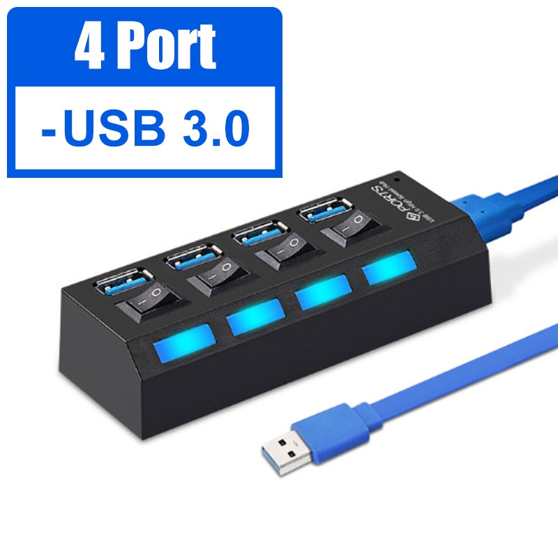 4-Port USB 3.0 Hub with Individual On/Off Switches
