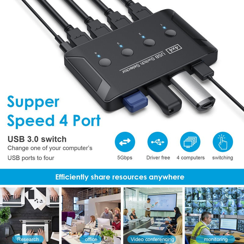 USB 3.0 Printer Sharer Switch: Share 4 Devices Across 4 PCs