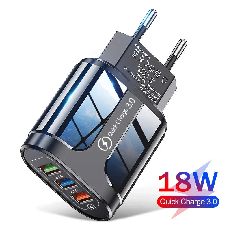 Quick Charge 3.0 USB Fast Charger, 18W 3-Port Wall Adapter