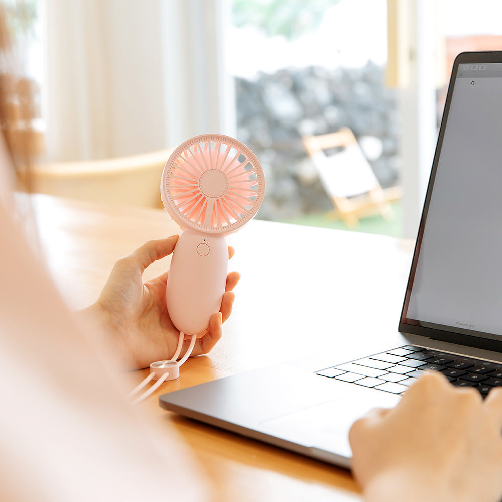 Rechargeable Mini Handheld Fan with Lanyard for Commuting