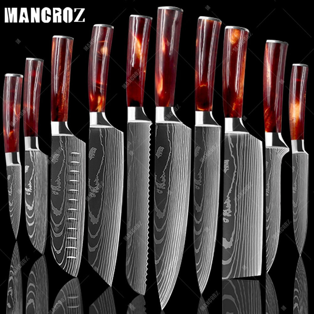 Damascus Pattern Kitchen Knife Set, 11 Piece Chef Knives