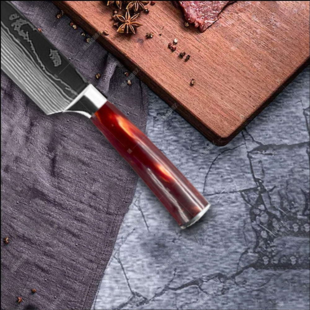 Damascus Pattern Kitchen Knife Set, 11 Piece Chef Knives
