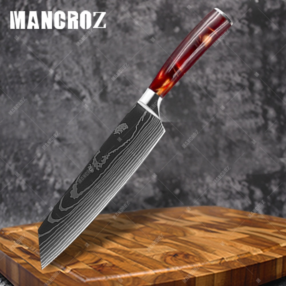 Damascus Pattern Kitchen Knife Set, 11 Piece Chef Knives