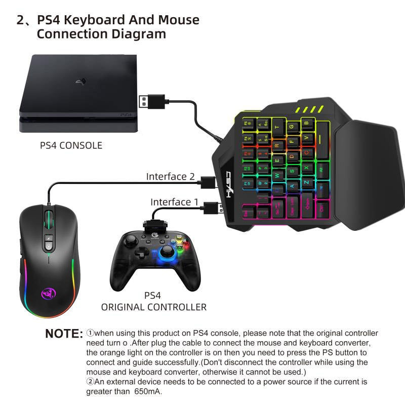 One-Handed RGB Gaming Keyboard for PS3 & PS4 Couch Gaming