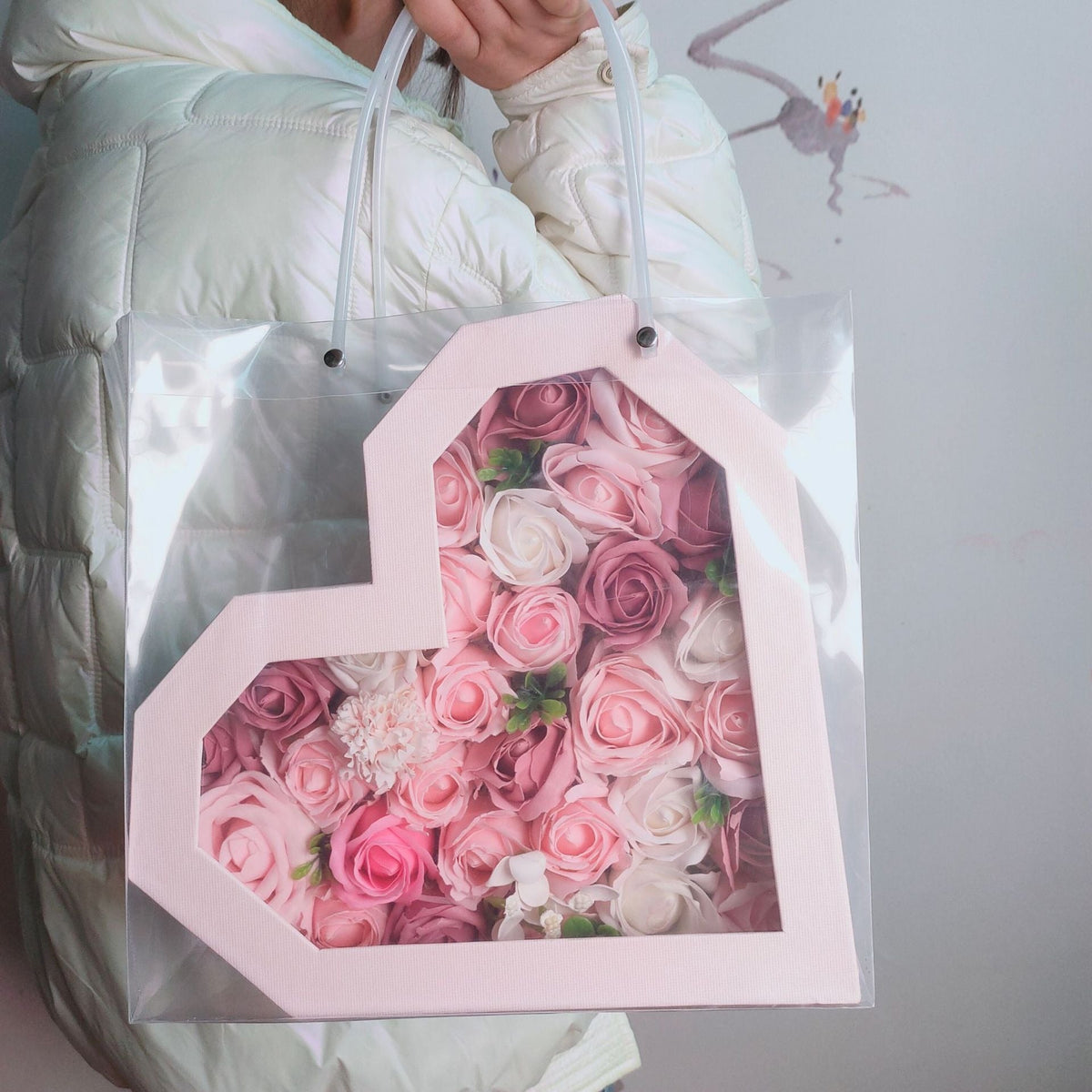 Heart-Shaped Floral Gift Box With Romantic Clear Window