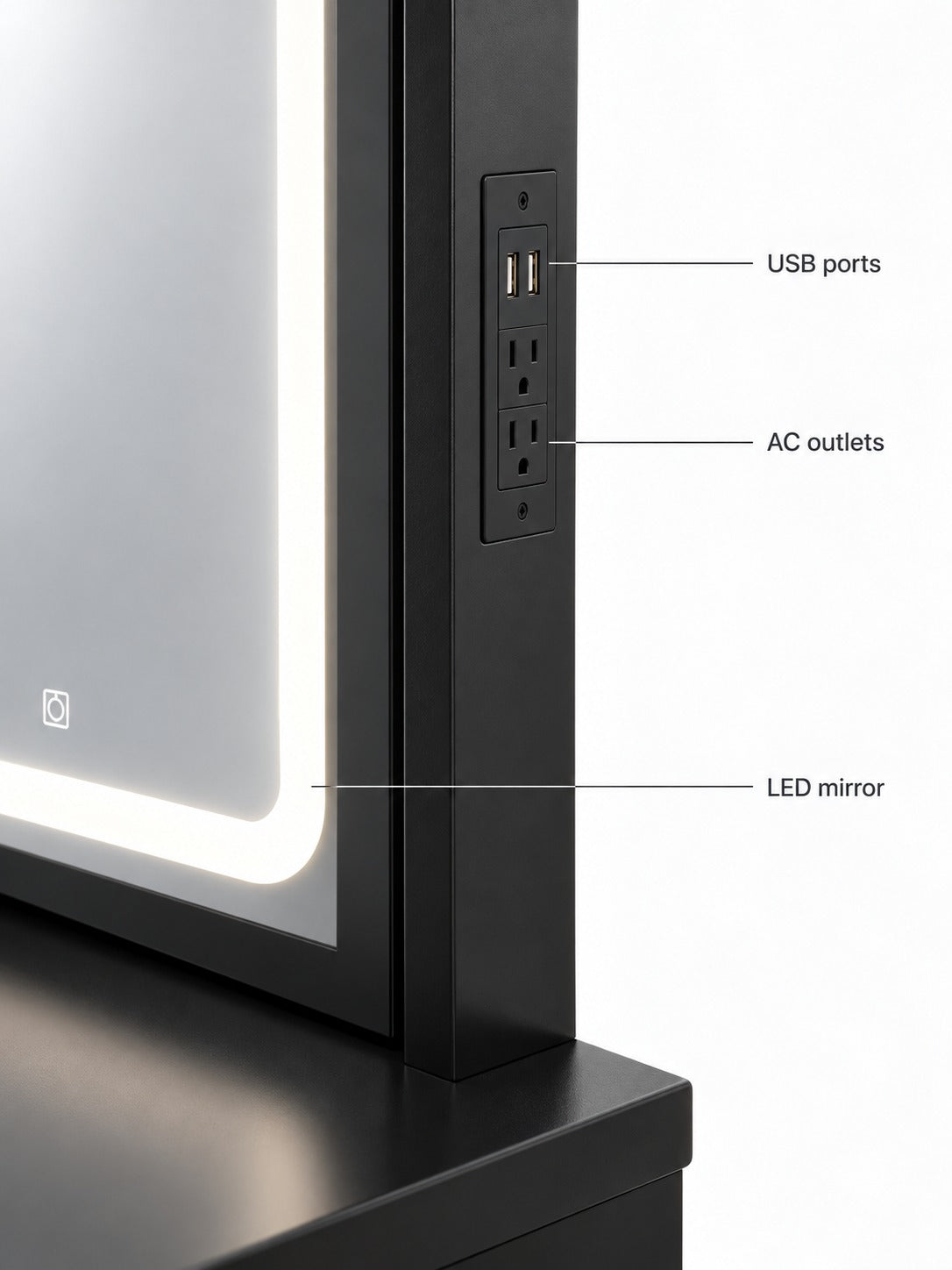 Vanity Table with LED Mirror, Outlets and USB Charging