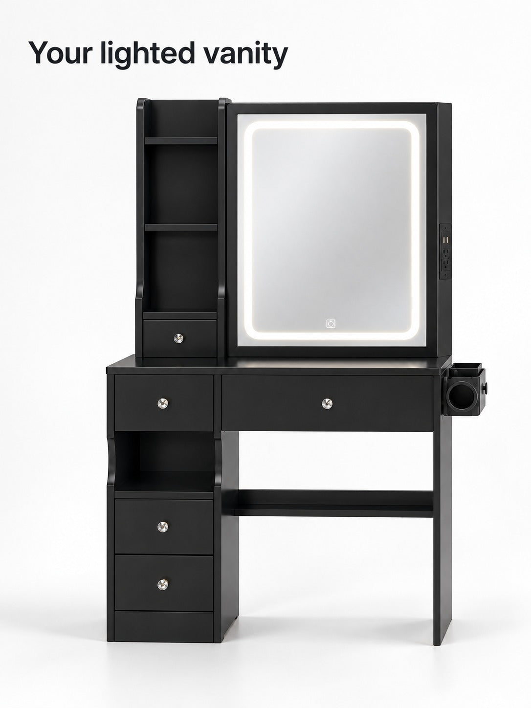 Vanity Table with LED Mirror, Outlets and USB Charging