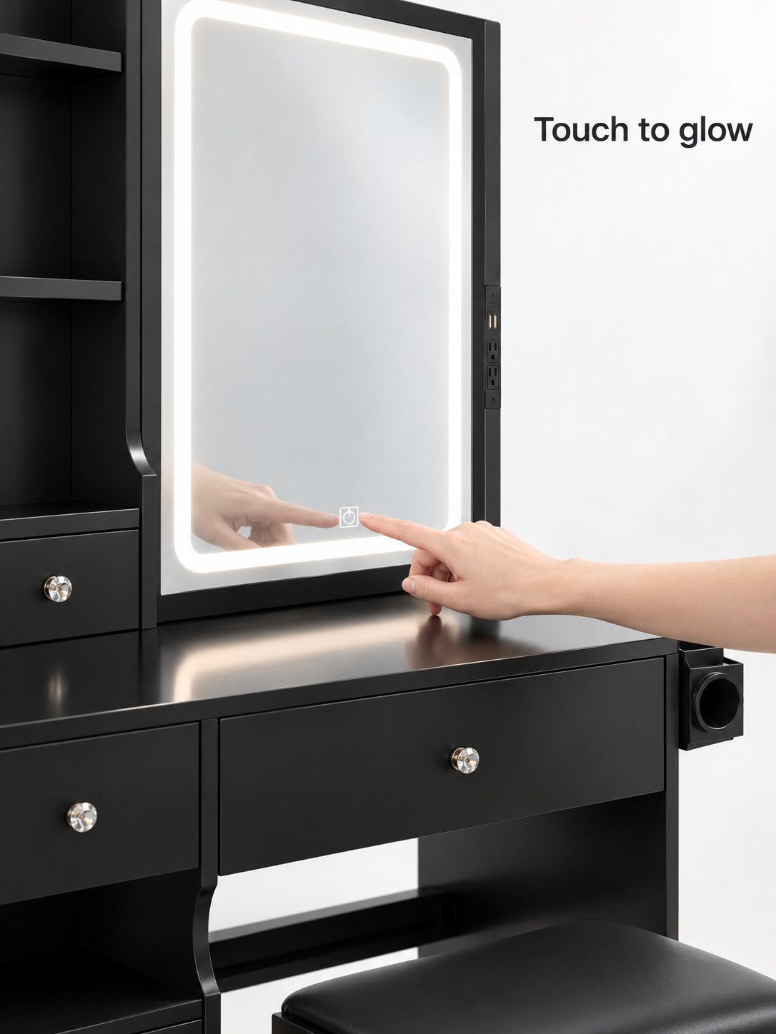 Vanity Table with LED Mirror, Outlets and USB Charging