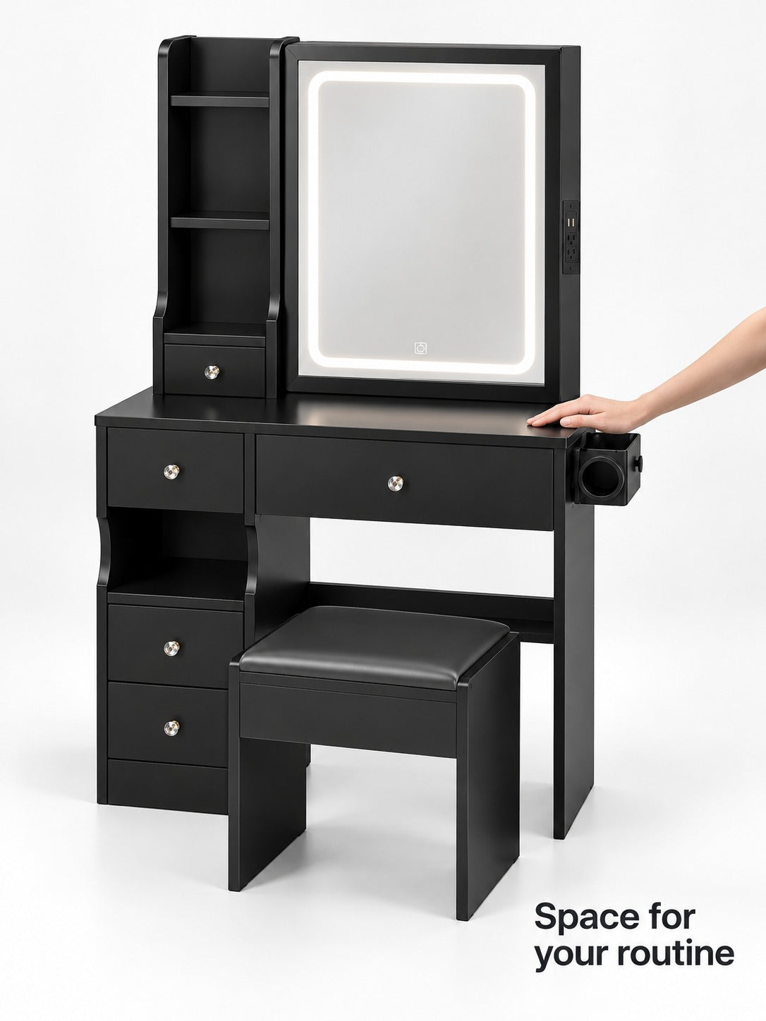 Vanity Table with LED Mirror, Outlets and USB Charging