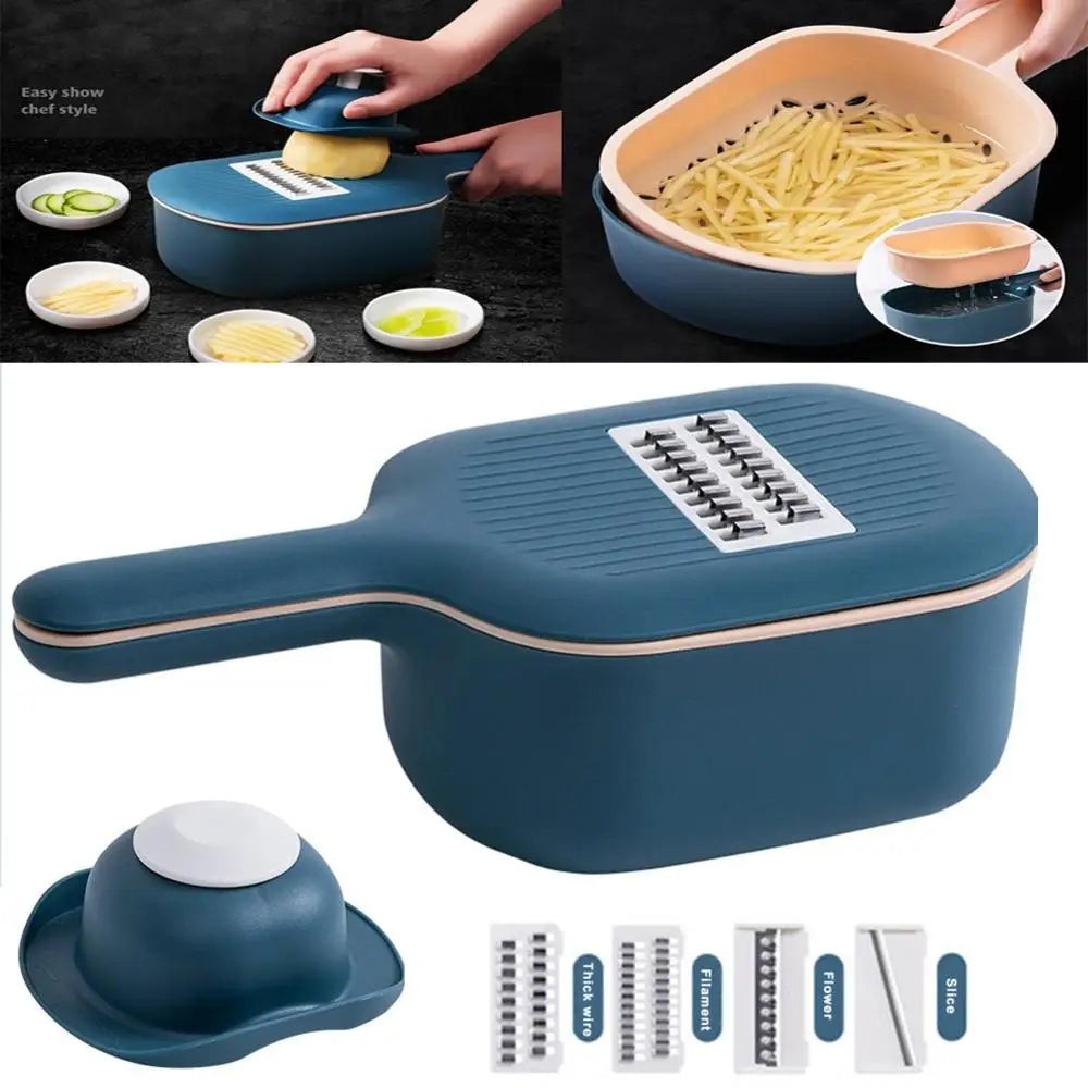 Manual Vegetable Slicer with 4 Blades and Drain Basket