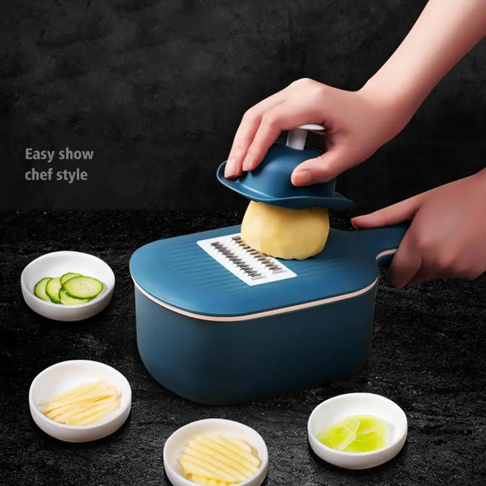 Manual Vegetable Slicer with 4 Blades and Drain Basket
