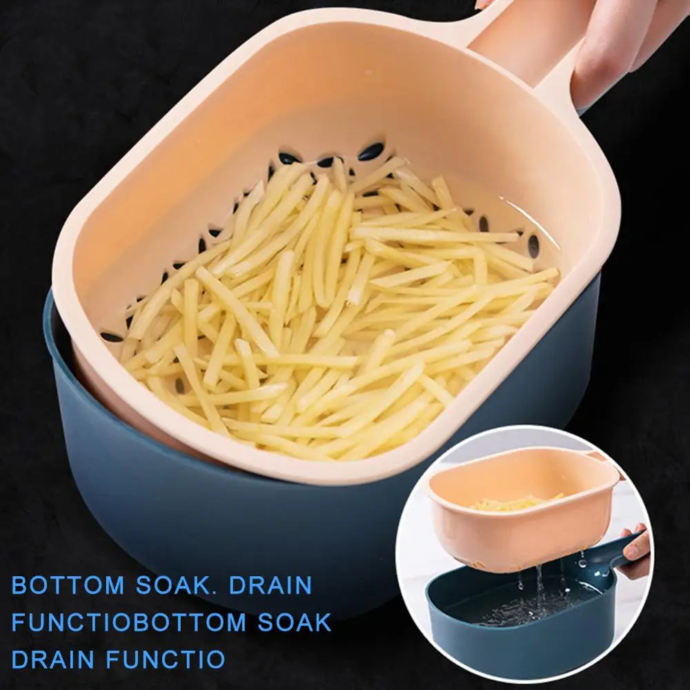 Manual Vegetable Slicer with 4 Blades and Drain Basket