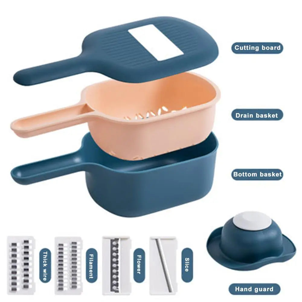 Manual Vegetable Slicer with 4 Blades and Drain Basket