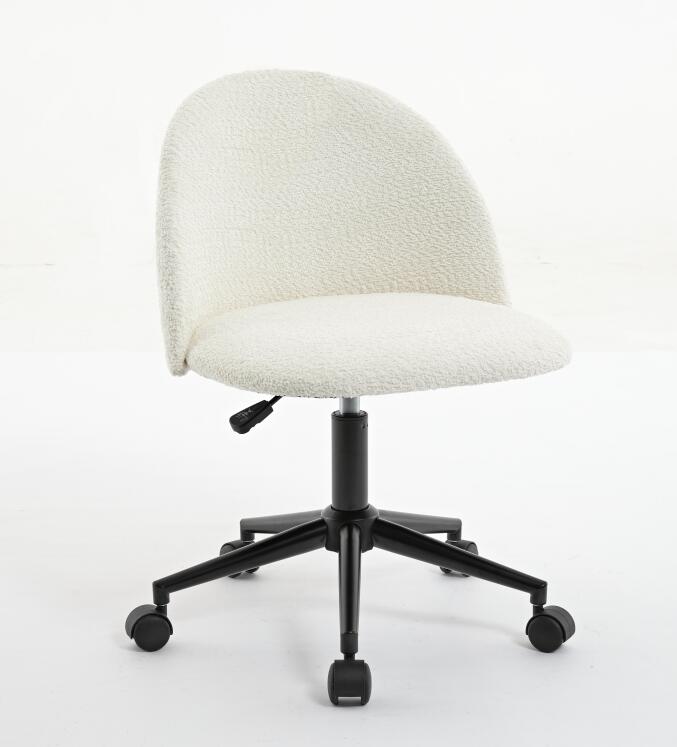 Boucle Mid-Back Office Chair with Wheels, Ivory