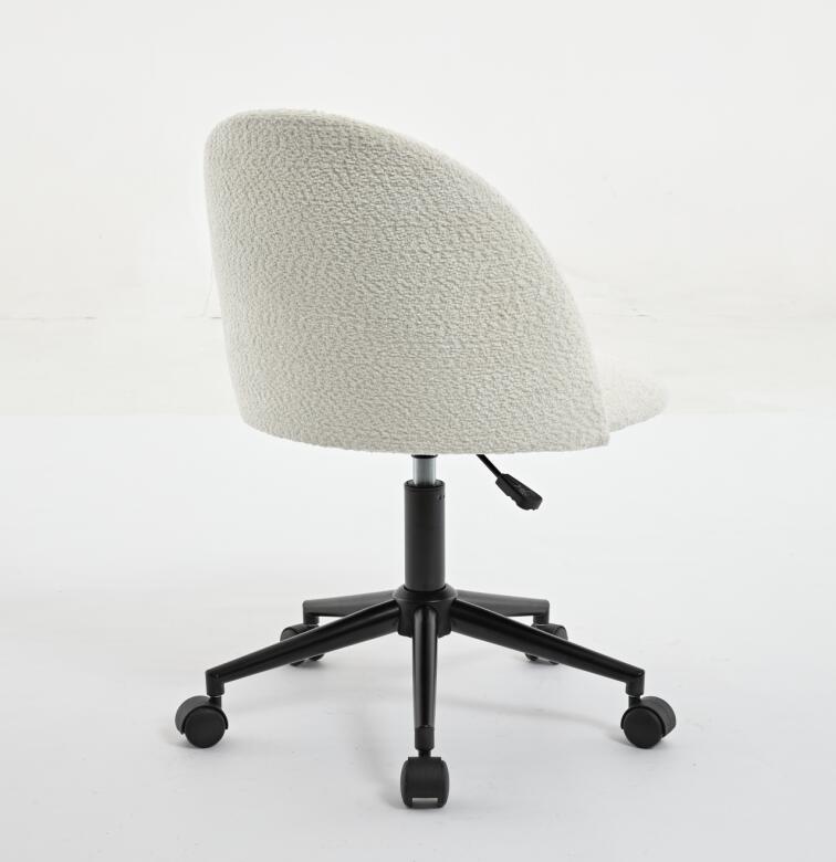Boucle Mid-Back Office Chair with Wheels, Ivory