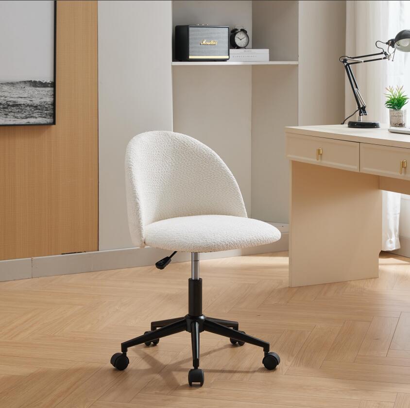 Boucle Mid-Back Office Chair with Wheels, Ivory