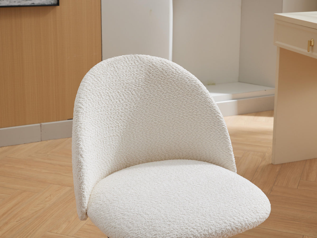 Boucle Mid-Back Office Chair with Wheels, Ivory