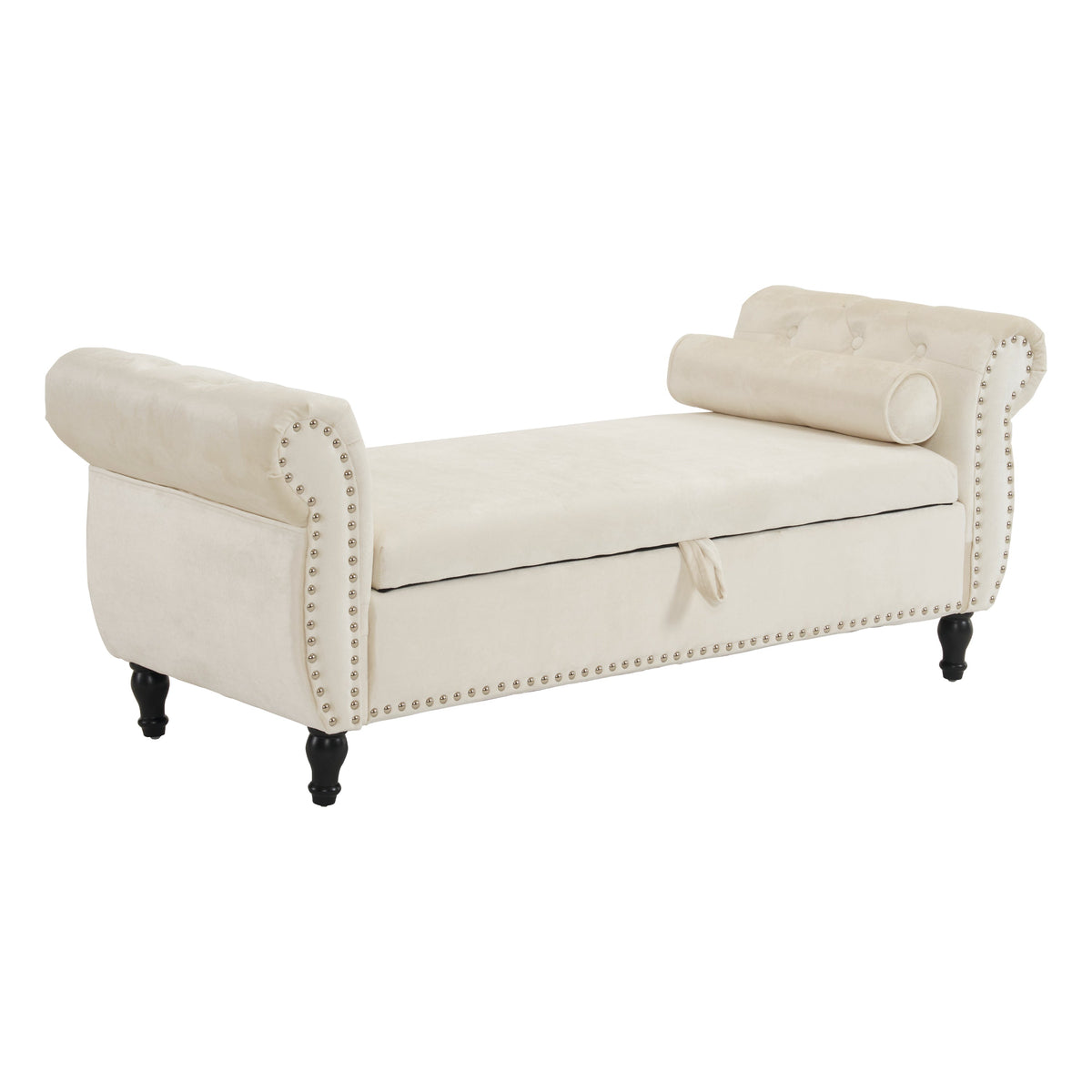 Velvet Storage Ottoman Bench with Pillow for Bedroom