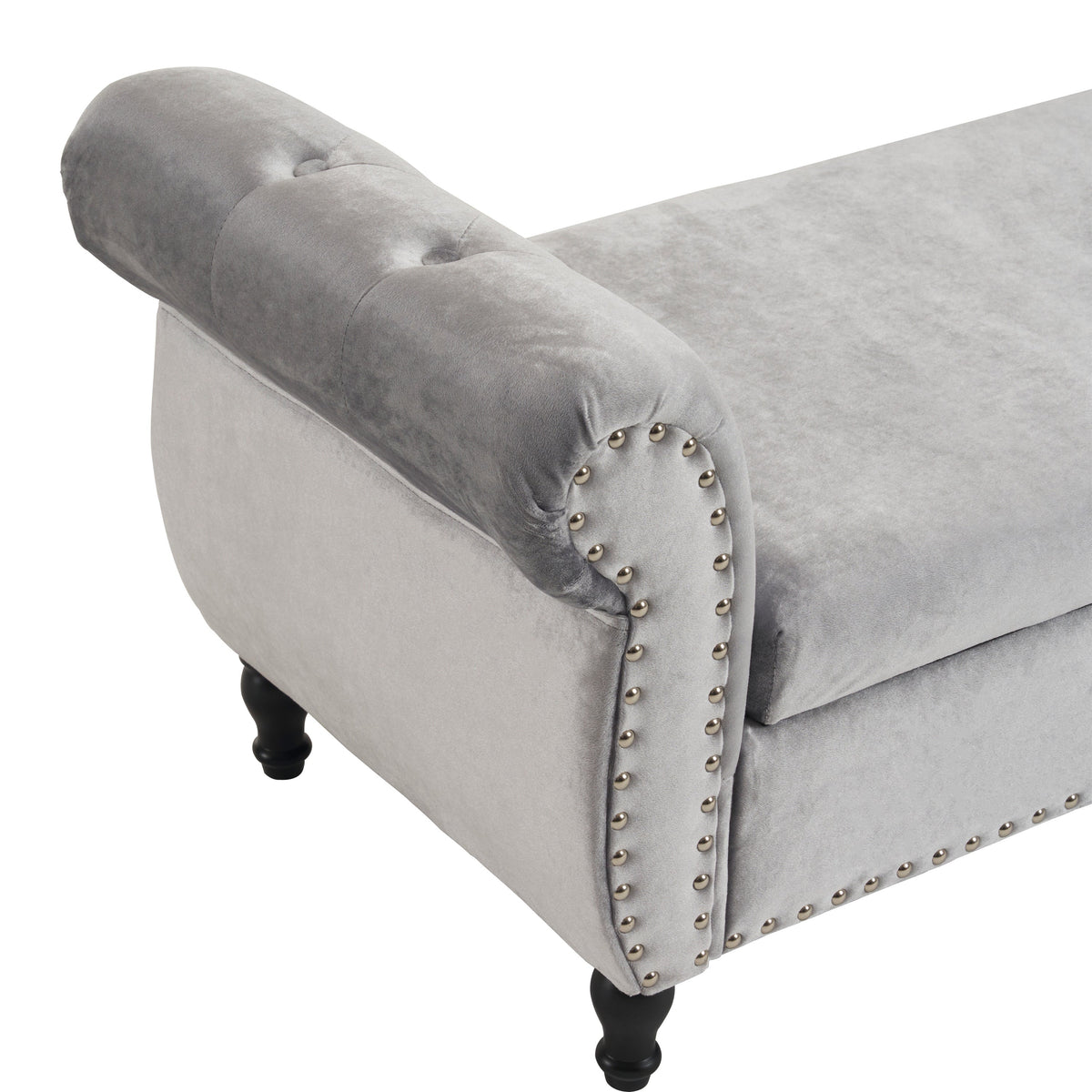 Grey Velvet Storage Bench with Pillow for Bedroom