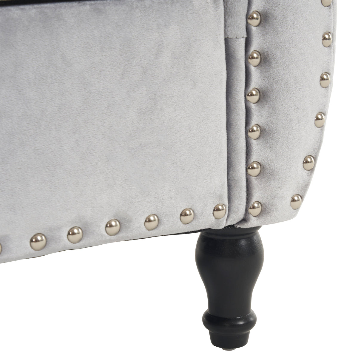 Grey Velvet Storage Bench with Pillow for Bedroom