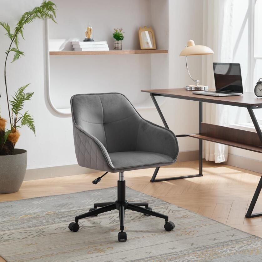 Quilted Velvet Desk Chair with Gas Lift and Silent Wheels