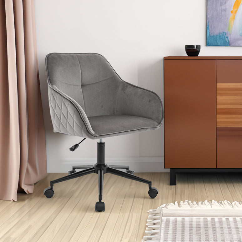 Quilted Velvet Desk Chair with Gas Lift and Silent Wheels