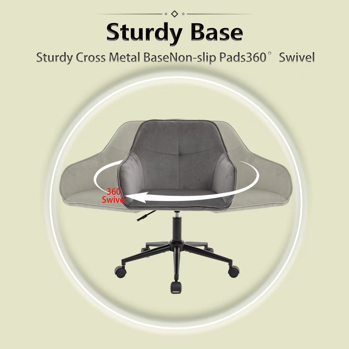 Quilted Velvet Desk Chair with Gas Lift and Silent Wheels